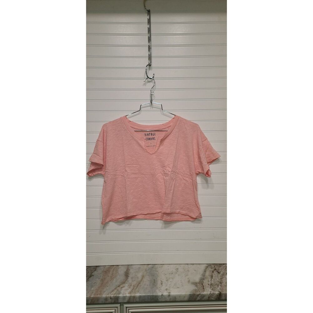 Vintage Canvas Womens Blush Crop Shirt Size M NWT